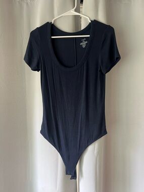 Nuuds Slinky Rib Navy Scoop Neck Bodysuit